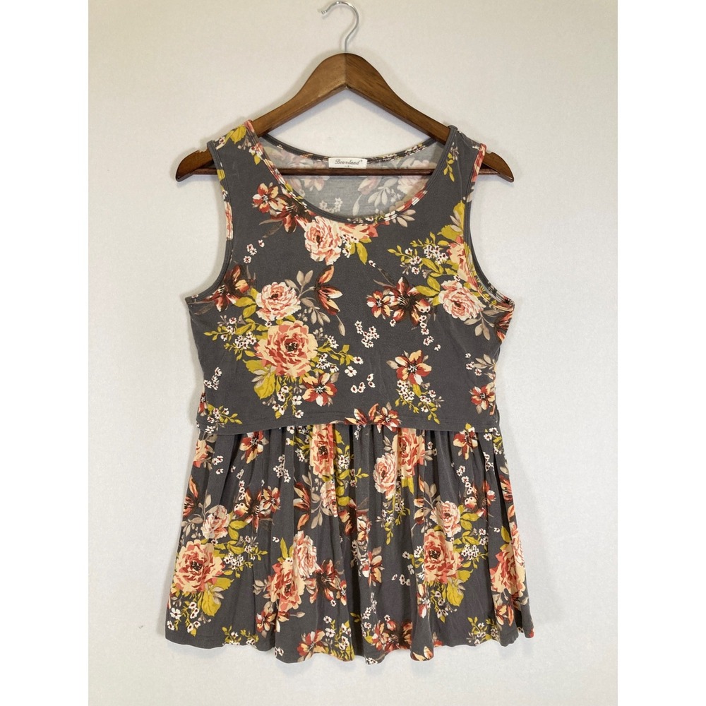Cottagecore Bearsland Women Medium Grey Floral Nursing Maternity Peplum Tank Top